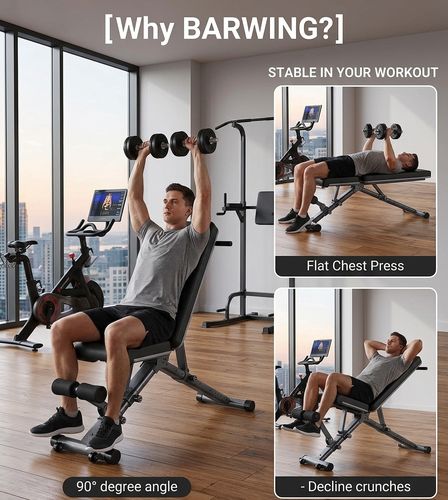 BARWING 1000 LBS bench loaded with Olympic barbell at 30 degree incline